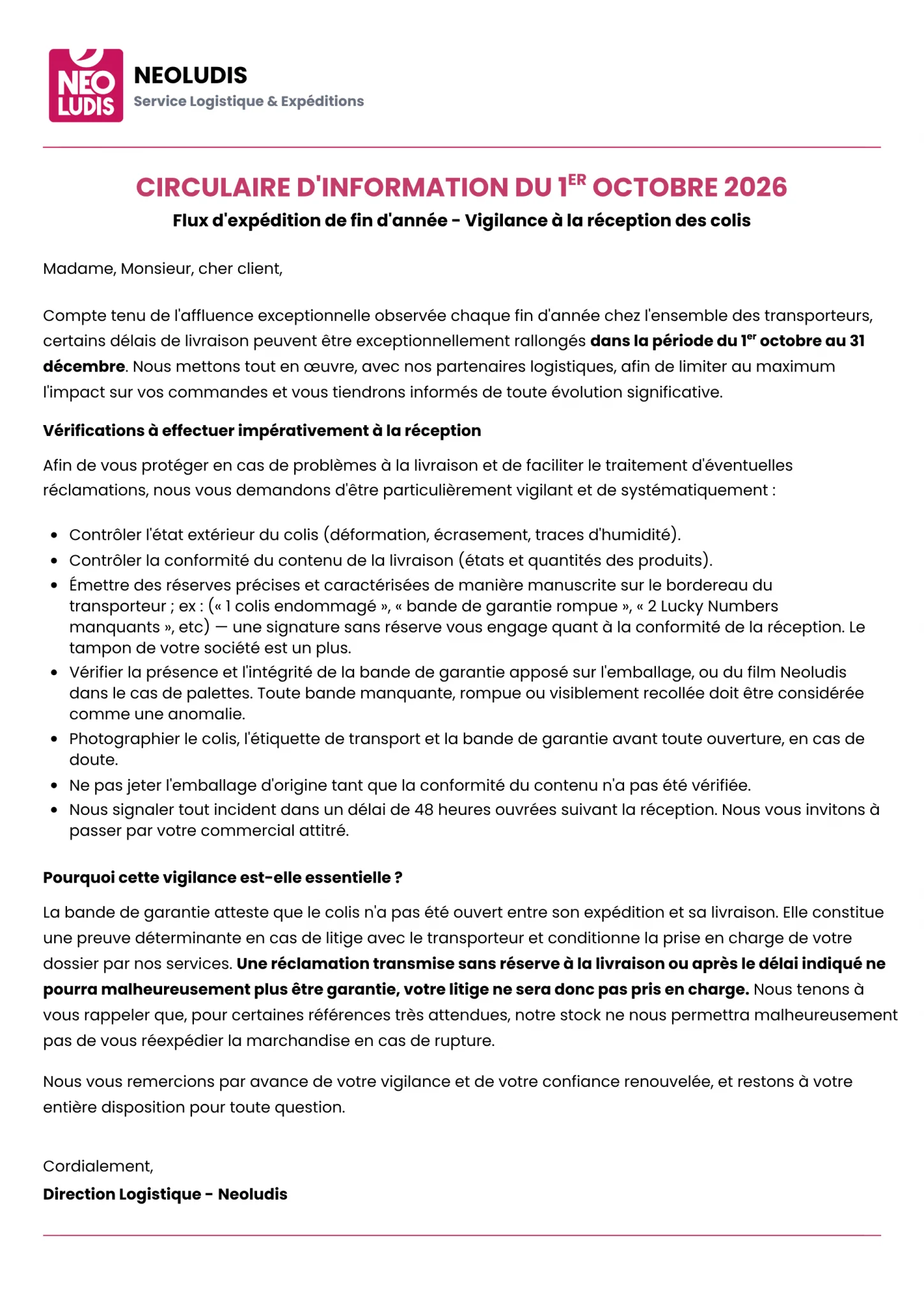 Vigilance des réceptions